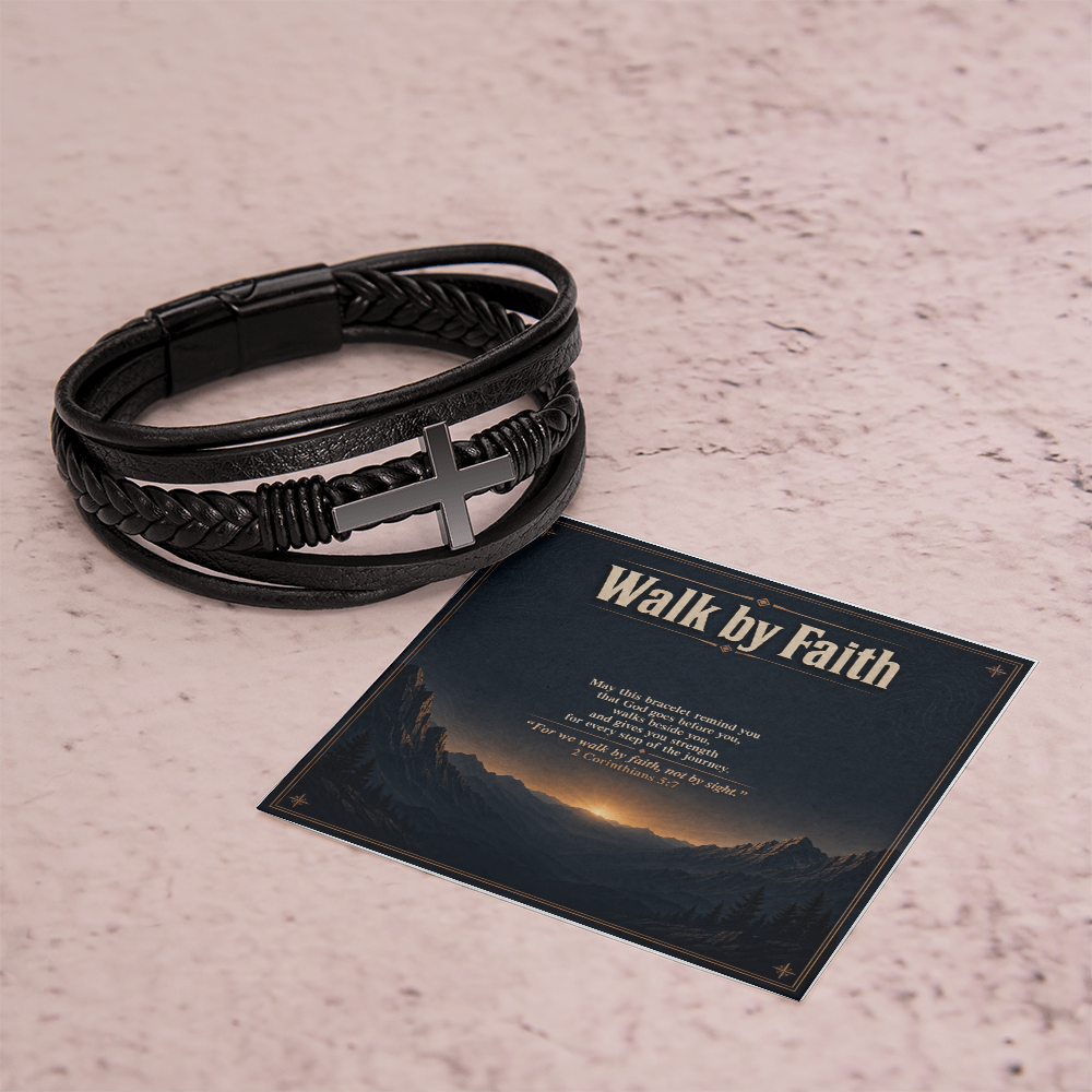 Walk by Faith – Men's Leather Cross Bracelet and Christian Gift