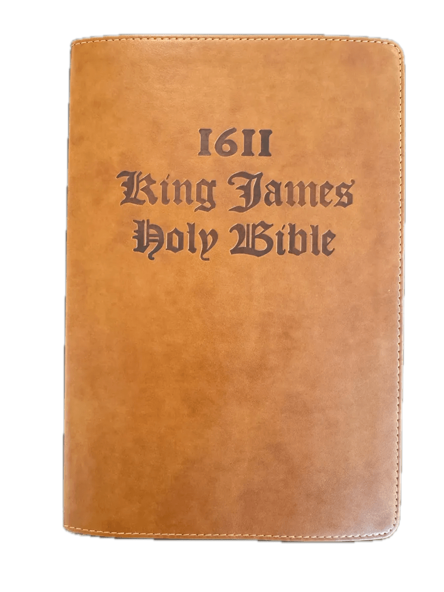 Tan 1611 KJV Bible, open to inside pages