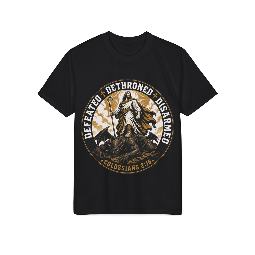 Defeated Dethroned Disarmed – Colossians 2:15 Christian Faith T-Shirt - The Mustard SeedDefeated Dethroned Disarmed – Colossians 2:15 Christian Faith T-ShirtPrintifyThe Mustard Seed23524620969213506763Defeated Dethroned Disarmed spiritual warfare tee in navy, Colossians 2:15T-Shirt