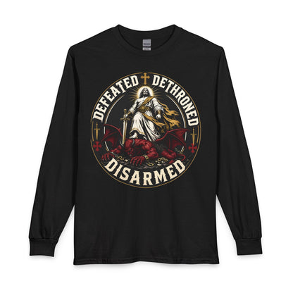 Defeated Dethroned Disarmed Long Sleeve Shirt — Gothic Religious Graphic Tee - The Mustard SeedDefeated Dethroned Disarmed Long Sleeve Shirt — Gothic Religious Graphic TeePrintifyThe Mustard Seed29485368138934424420Defeated Dethroned Disarmed Long Sleeve Shirt — Gothic Religious Graphic TeeT-Shirt
