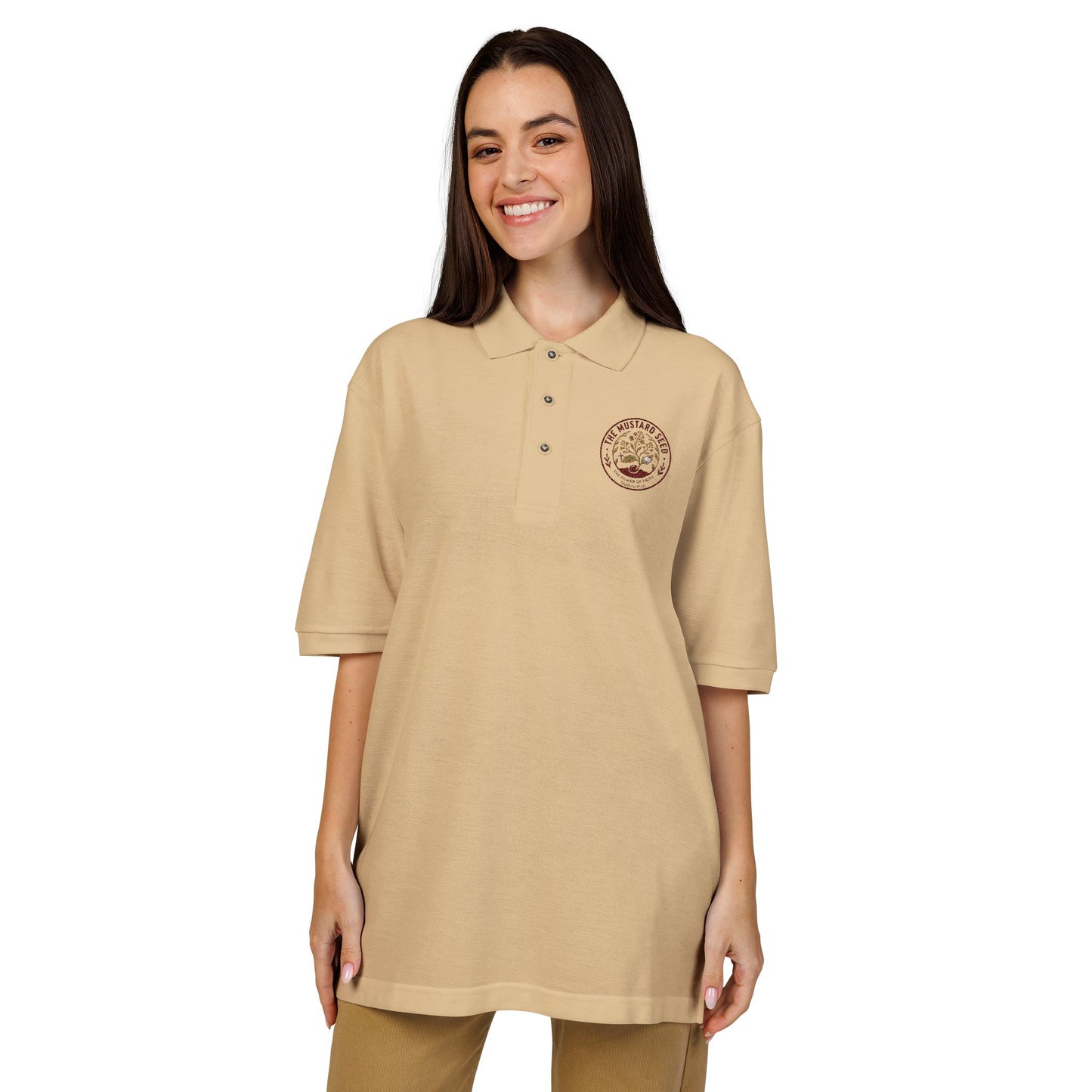Casual cotton polo with embroidered Good Vibes Only