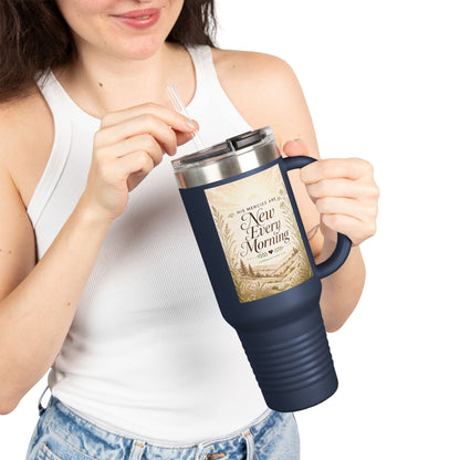 40oz Insulated Travel Tumbler with Handle — "New Every Morning" Inspirational Design - The Mustard Seed40oz Insulated Travel Tumbler with Handle — "New Every Morning" Inspirational DesignPrintifyThe Mustard Seed9460427508907101350540oz Insulated Travel Tumbler with Handle — "New Every Morning" Inspirational DesignMug