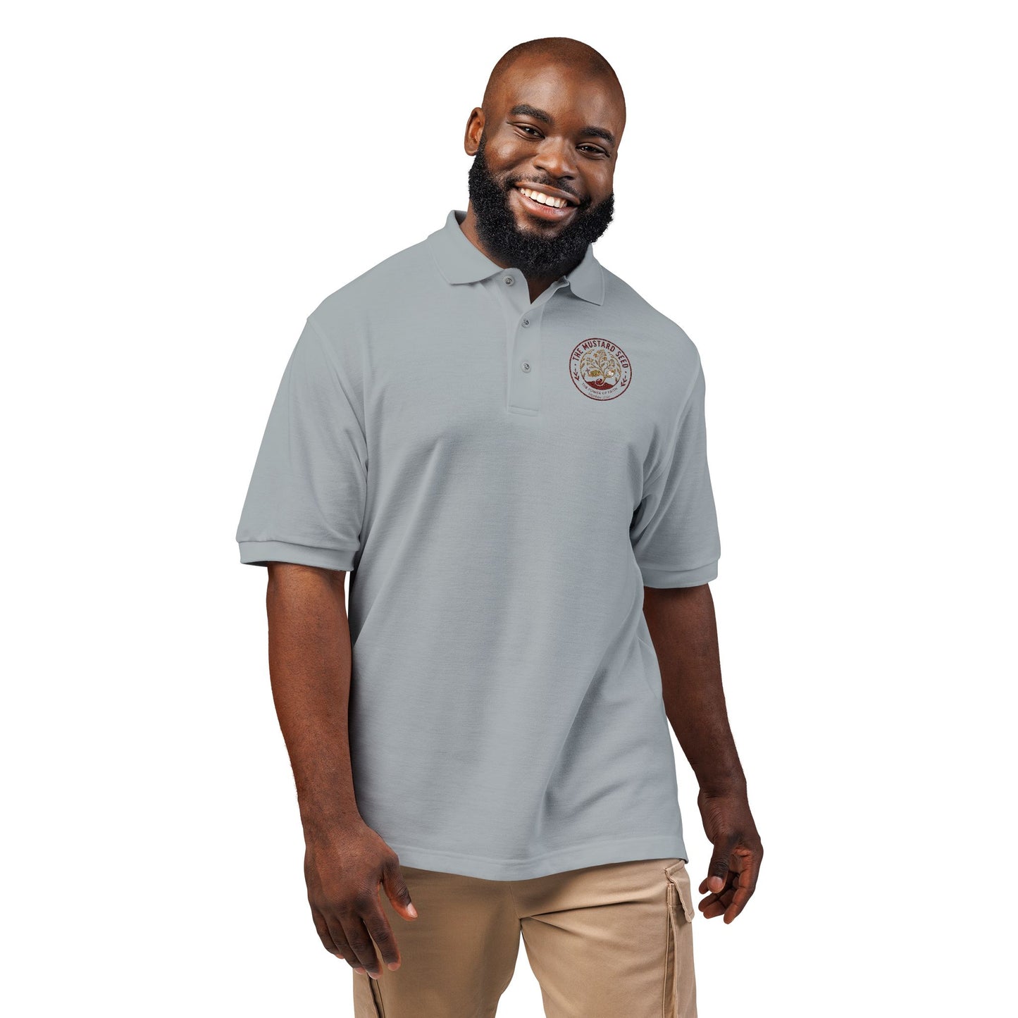 Embroidered polo shirt with Good Vibes Only text