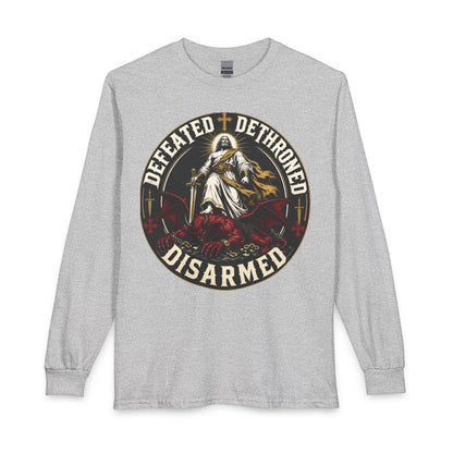 Defeated Dethroned Disarmed Long Sleeve Shirt — Gothic Religious Graphic Tee - The Mustard SeedDefeated Dethroned Disarmed Long Sleeve Shirt — Gothic Religious Graphic TeePrintifyThe Mustard Seed29485368138934424420Defeated Dethroned Disarmed Long Sleeve Shirt — Gothic Religious Graphic TeeT-Shirt
