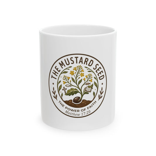 Mustard Seed faith ceramic mug with Matthew 17:20 verse