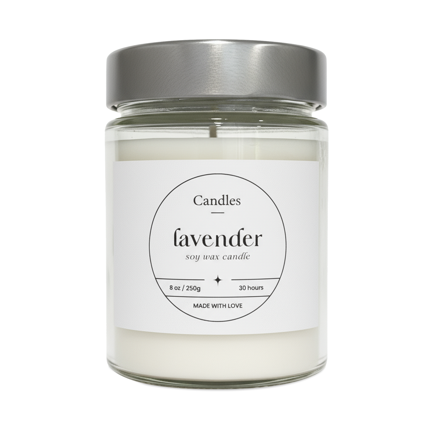 Faith soy candle jar with custom label
