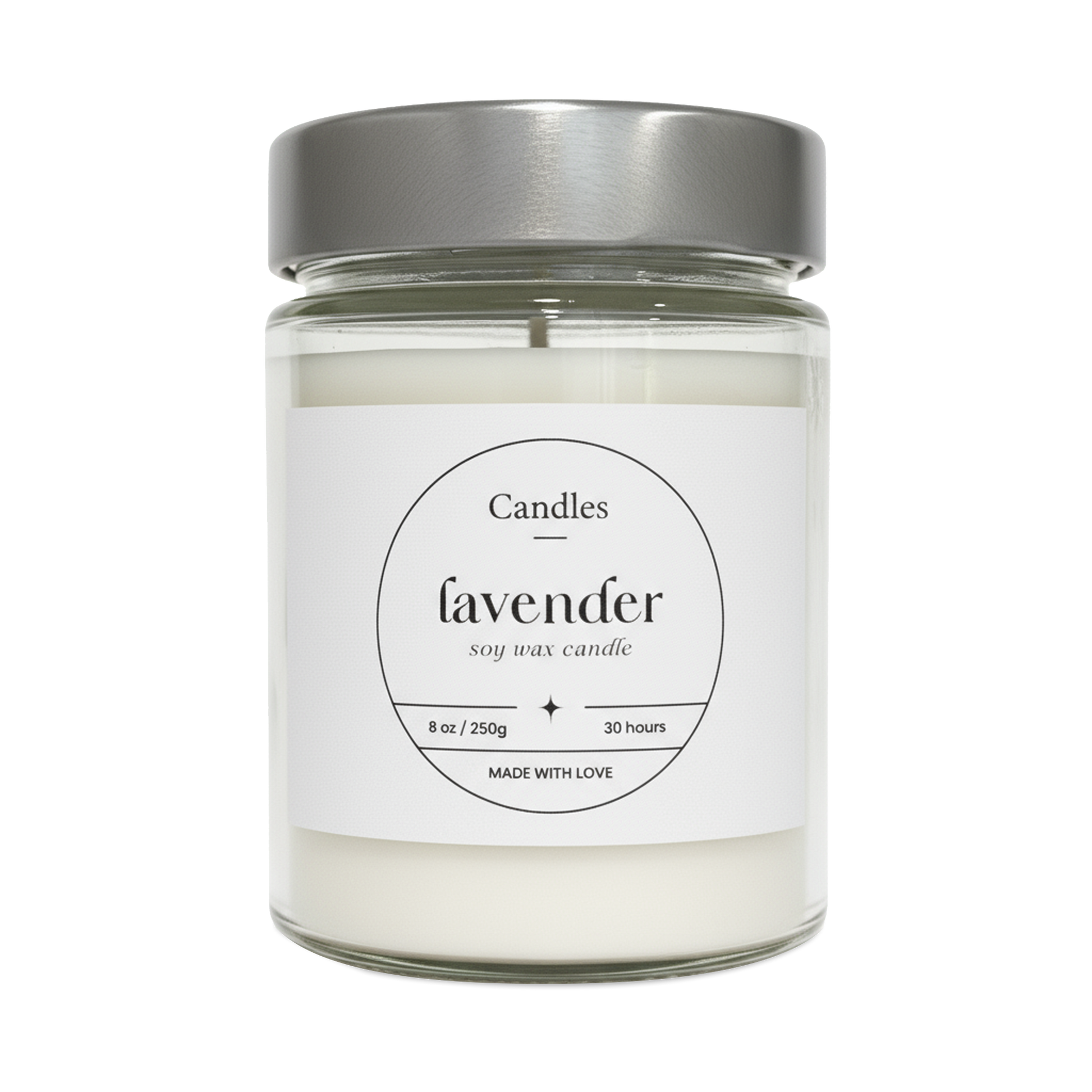 Faith soy candle jar with custom label