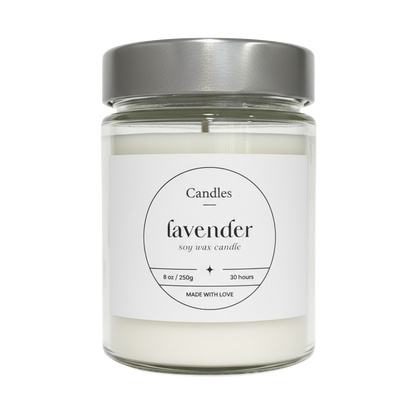 Faith soy candle jar with custom label