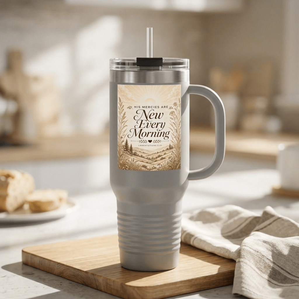 40oz Insulated Travel Tumbler with Handle — "New Every Morning" Inspirational Design - The Mustard Seed40oz Insulated Travel Tumbler with Handle — "New Every Morning" Inspirational DesignPrintifyThe Mustard Seed9460427508907101350540oz Insulated Travel Tumbler with Handle — "New Every Morning" Inspirational DesignMug
