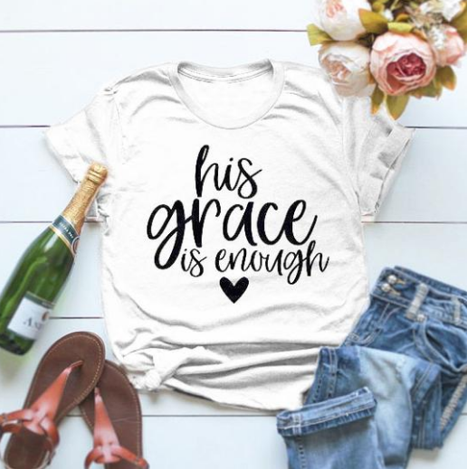 His Grace is Enough Letter Print Short Sleeve T-Shirt