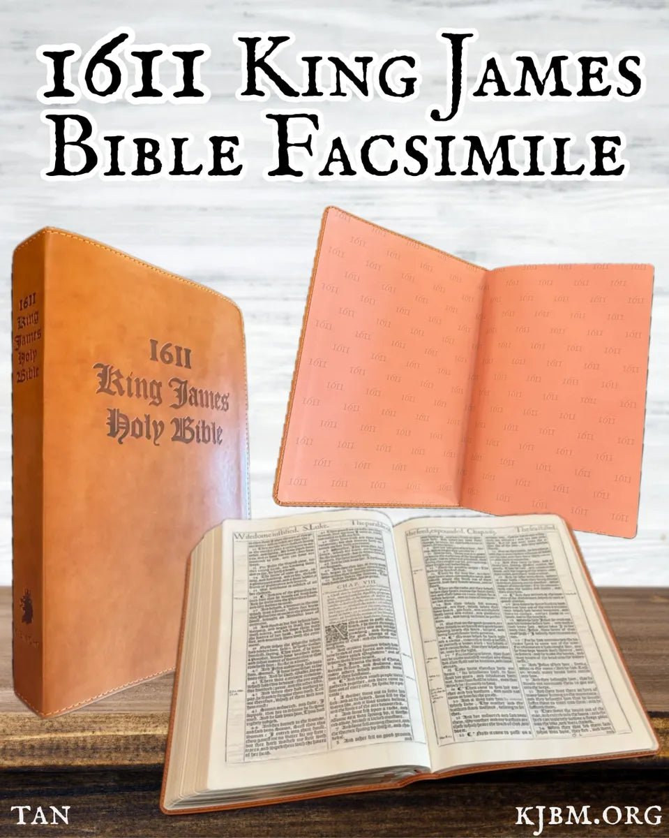 King James 1611 Bible in tan, spine view
