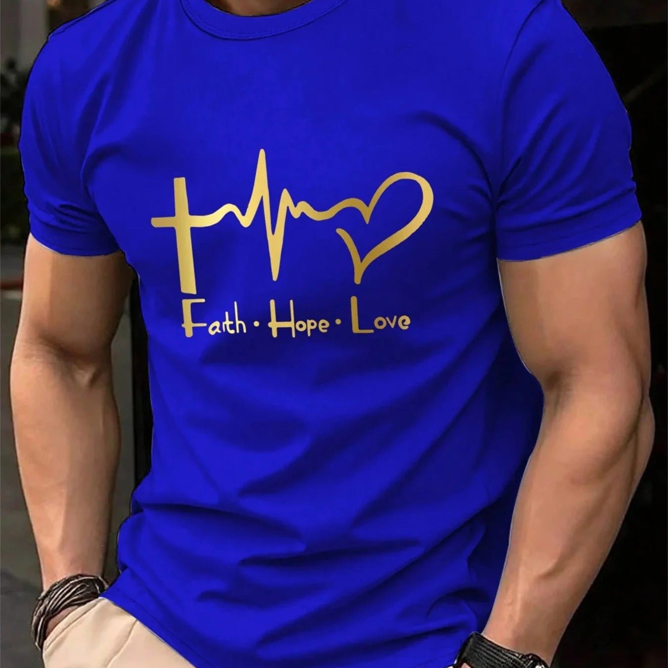 Beige men's faith graphic tee, Faith Hope Love