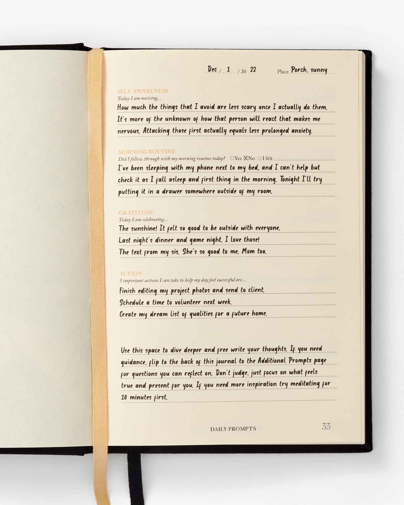 Stone black mindfulness journal, open view