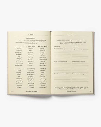 Life Designer Journal for Couples, guided layout