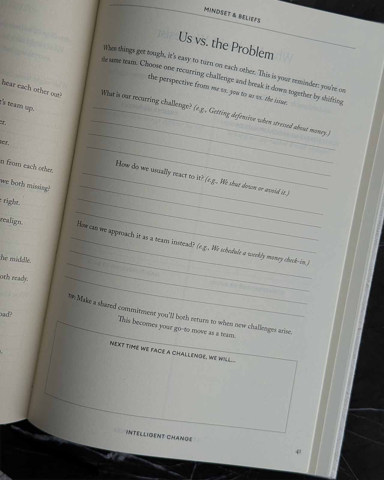 Couples journal with writing prompts, open view