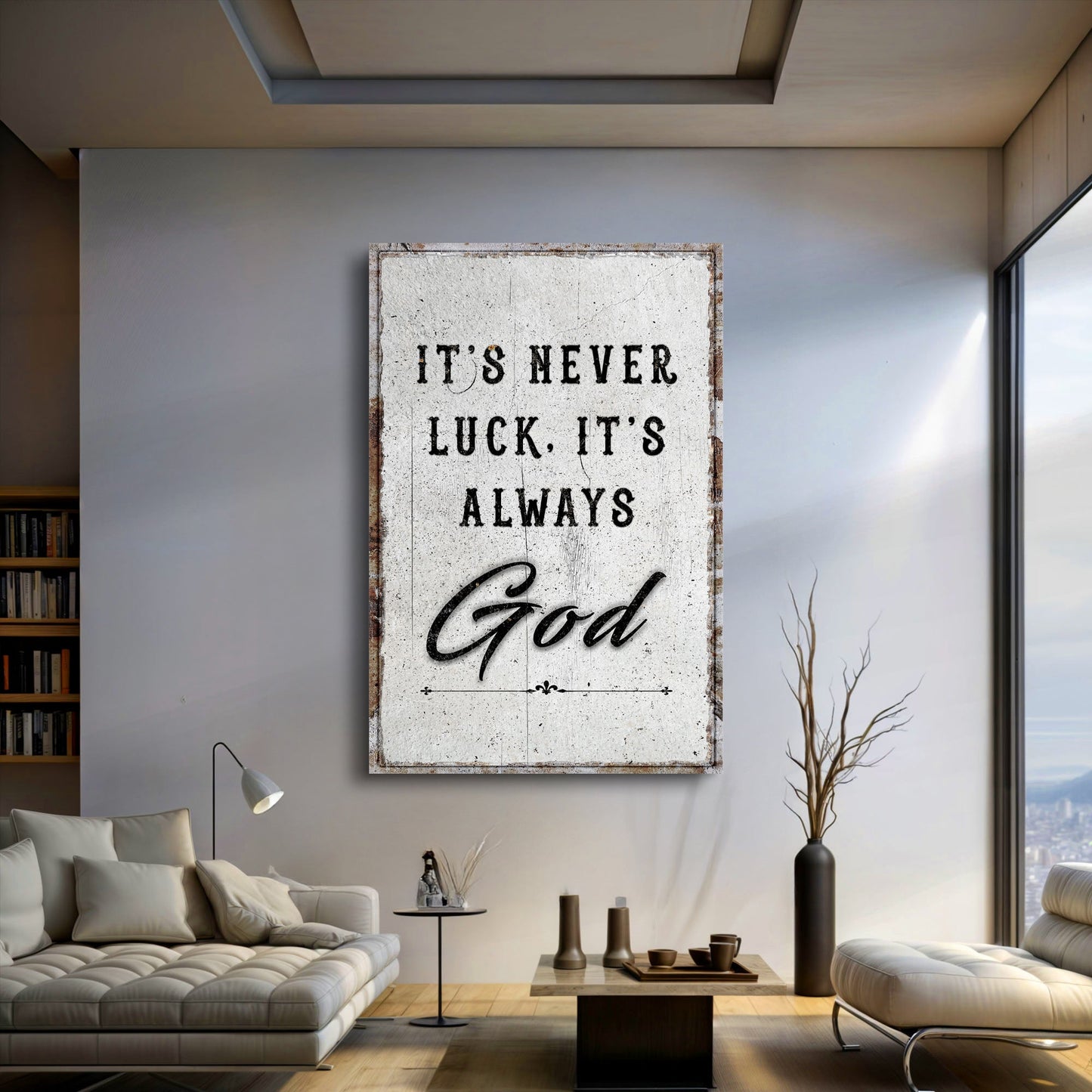 It's Never Luck, It's Always God – Christian Canvas Wall Art - The Mustard SeedIt's Never Luck, It's Always God – Christian Canvas Wall ArtThe Mustard SeedThe Mustard SeedNON-4622-A-370It's Never Luck It's Always God canvas hung in an living room near a windowCanvas