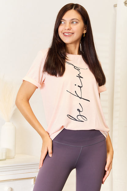 Simply Love BE KIND graphic round neck t-shirt, front view