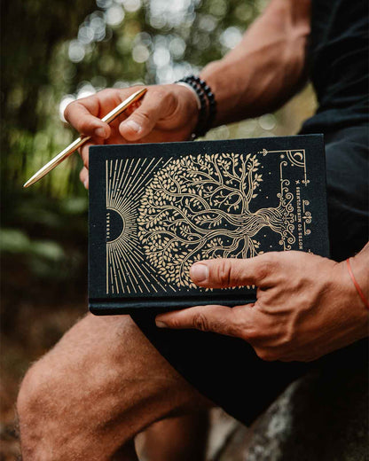 Mindfulness journal open to guided pages