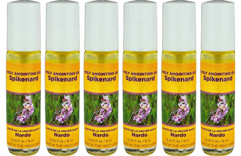 Spikenard Anointing Oil from Israel Bulk Set of 6 Roll On Bottles 1/4 oz Each Made in The Holy Land of Jerusalem Prayer Gift for Pastors & Priests Aceite Ungido de Nardo