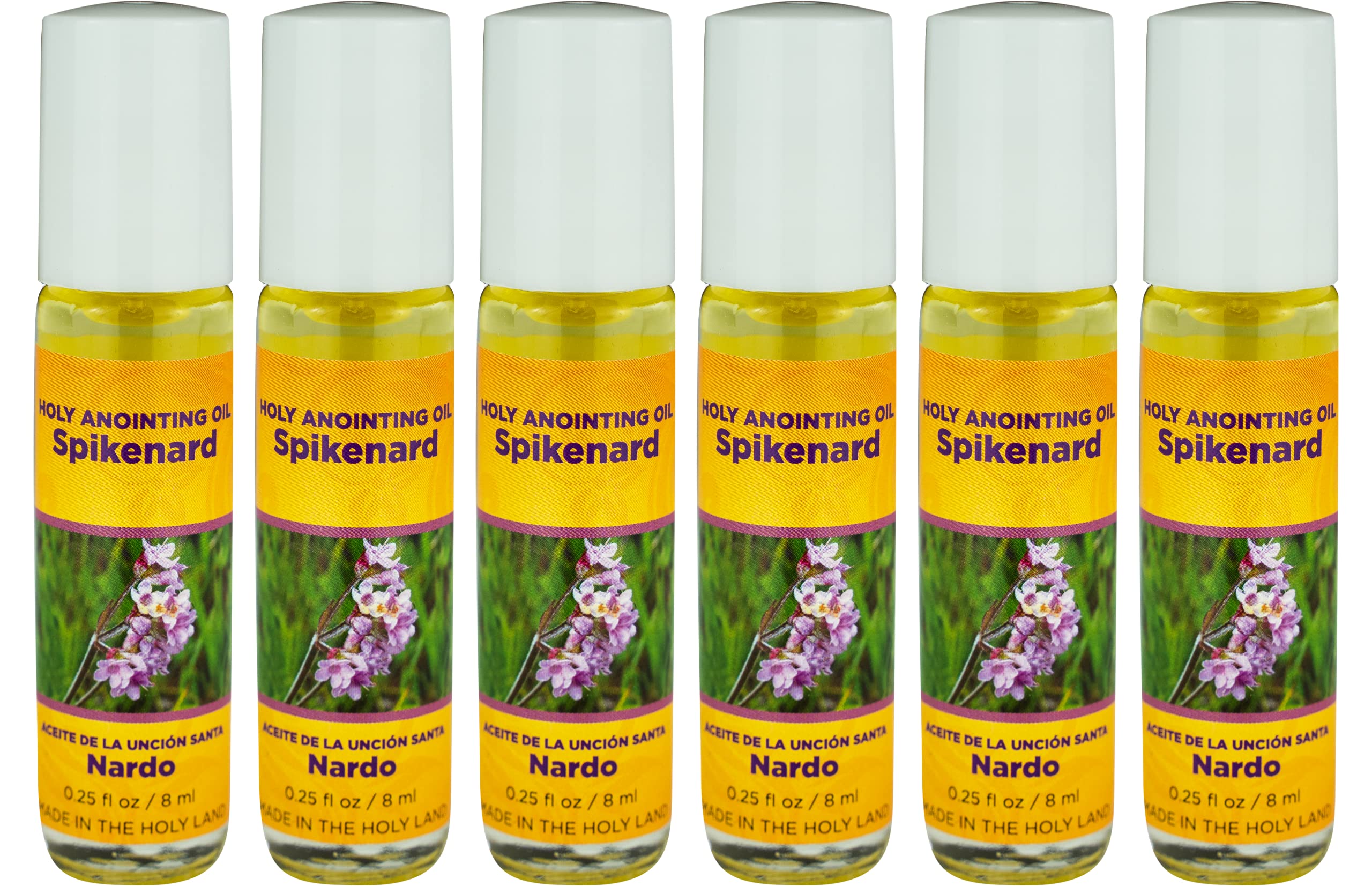 Spikenard Anointing Oil from Israel Bulk Set of 6 Roll On Bottles 1/4 oz Each Made in The Holy Land of Jerusalem Prayer Gift for Pastors & Priests Aceite Ungido de Nardo