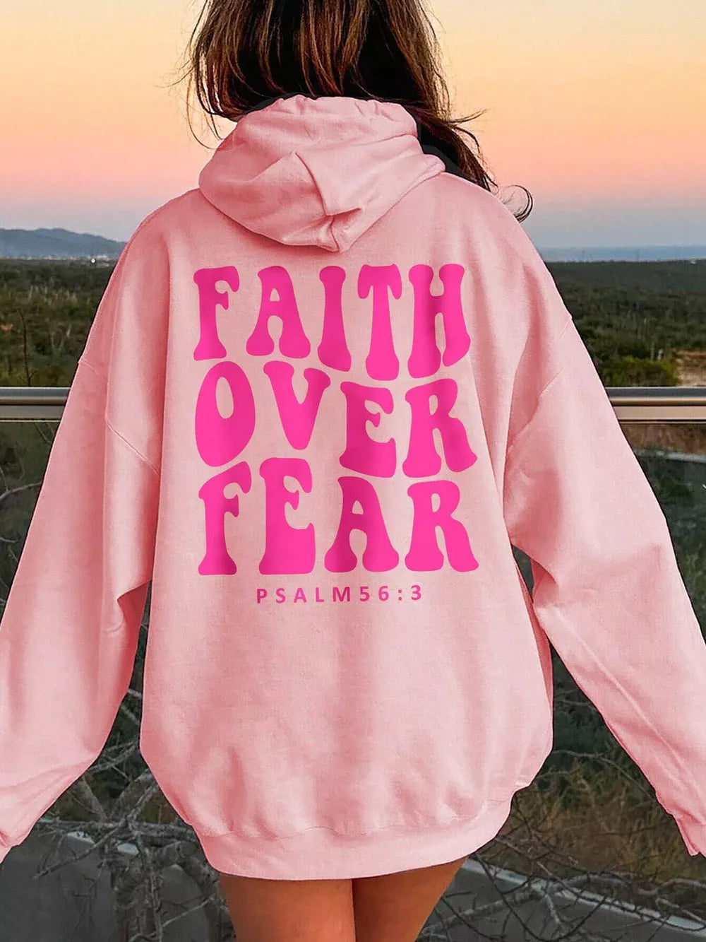 Faith Over Fear dropped shoulder hoodie, front view