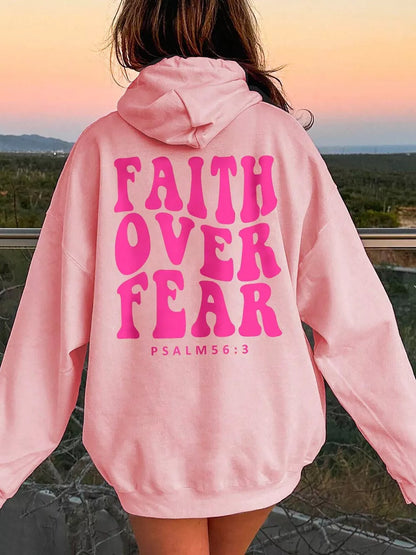 Faith Over Fear dropped shoulder hoodie, front view