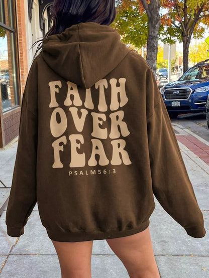 Faith Over Fear Christian graphic hoodie, styling view