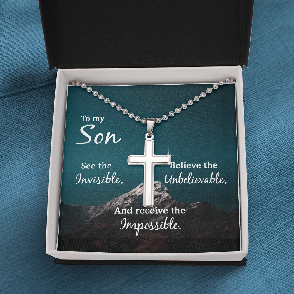 To My Son: With  God, All Things Are Possible – Cross Necklace