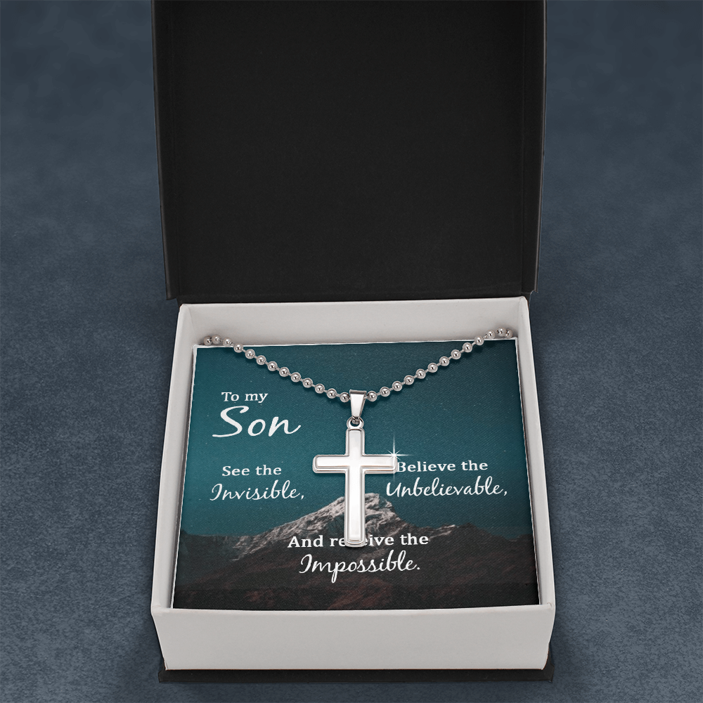 To My Son: With  God, All Things Are Possible – Cross Necklace