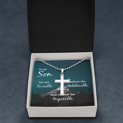 To My Son: With  God, All Things Are Possible – Cross Necklace