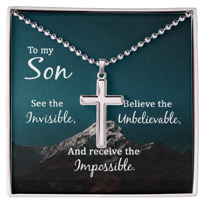 To My Son: With  God, All Things Are Possible – Cross Necklace
