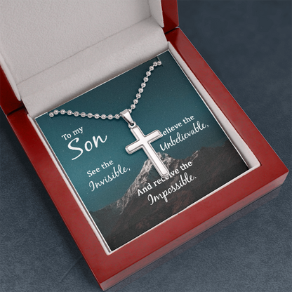 To My Son: With  God, All Things Are Possible – Cross Necklace
