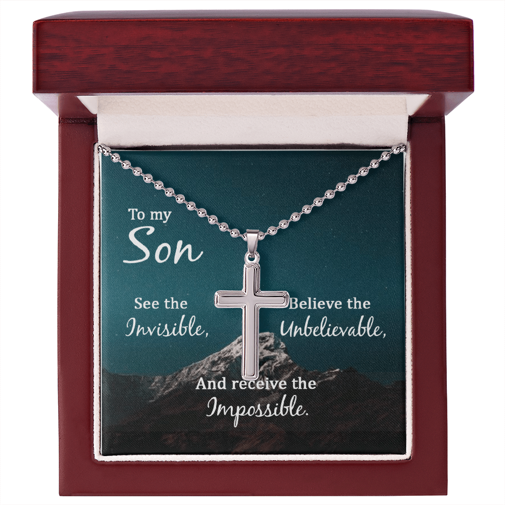 To My Son: With  God, All Things Are Possible – Cross Necklace