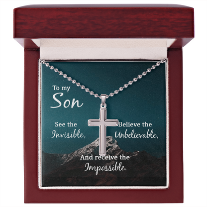To My Son: With  God, All Things Are Possible – Cross Necklace