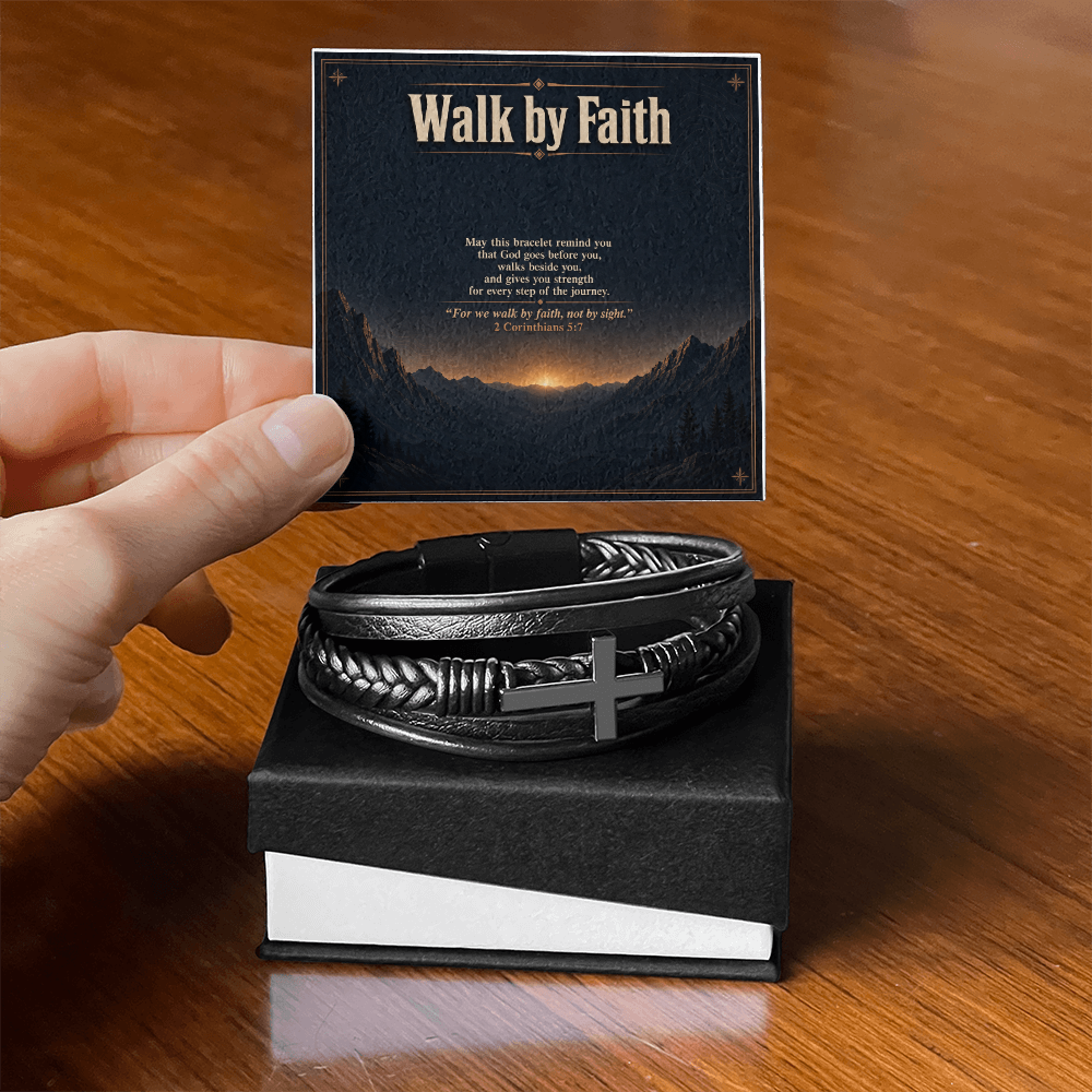 Walk by Faith – Men's Leather Cross Bracelet and Christian Gift