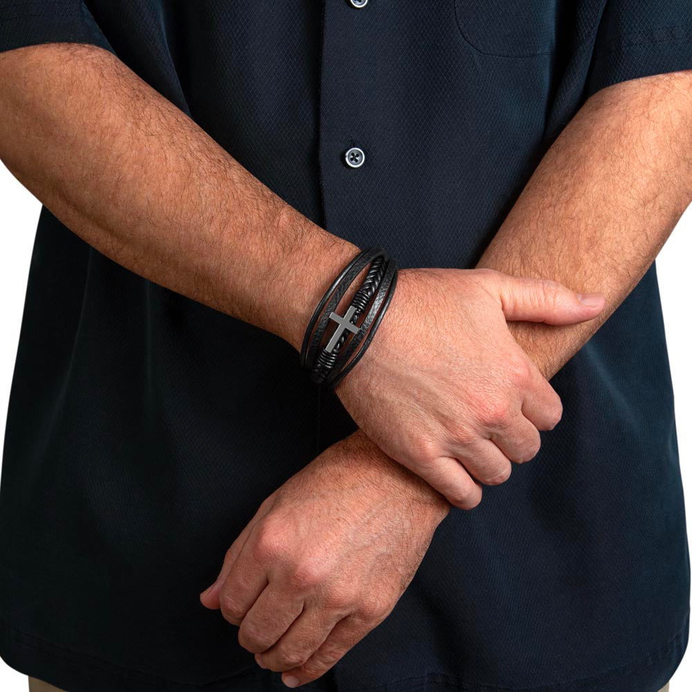 Walk by Faith – Men's Leather Cross Bracelet and Christian Gift