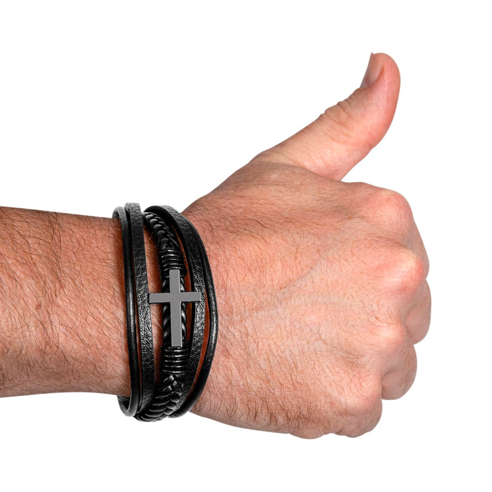 Walk by Faith – Men's Leather Cross Bracelet and Christian Gift