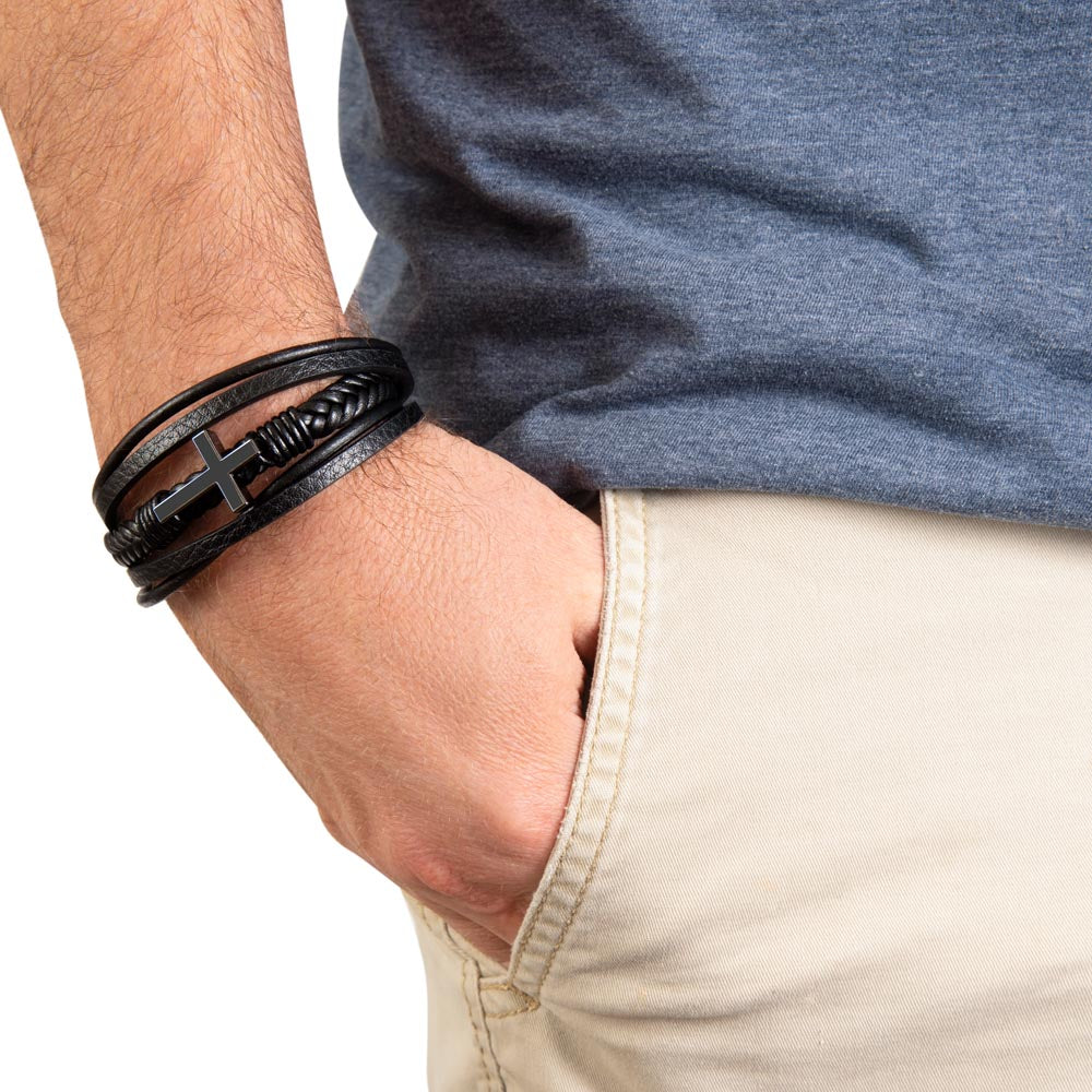 Walk by Faith – Men's Leather Cross Bracelet and Christian Gift