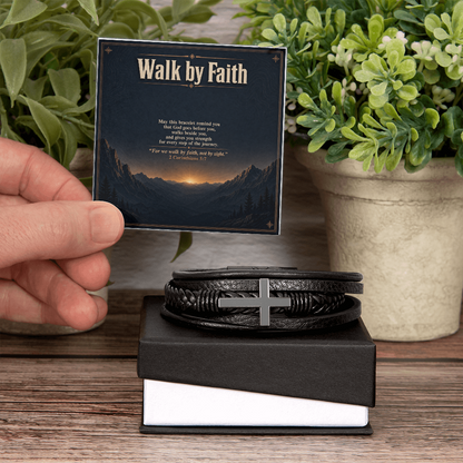 Walk by Faith – Men's Leather Cross Bracelet and Christian Gift