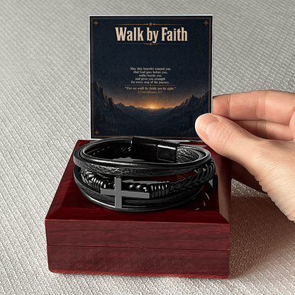 Walk by Faith – Men's Leather Cross Bracelet and Christian Gift
