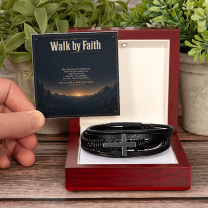 Walk by Faith – Men's Leather Cross Bracelet and Christian Gift