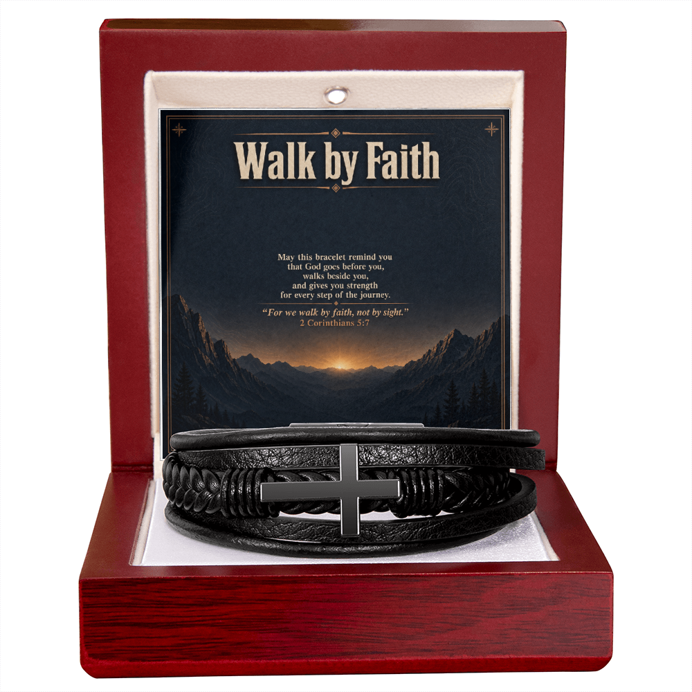 Walk by Faith – Men's Leather Cross Bracelet and Christian Gift