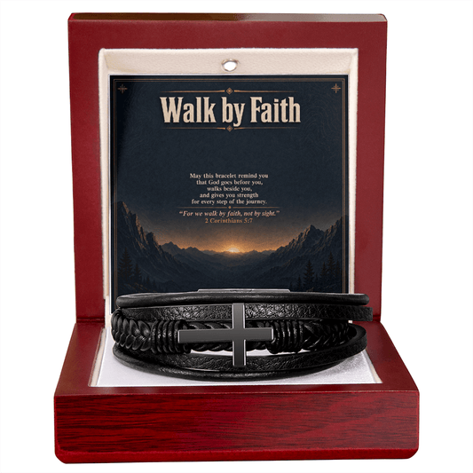 Walk by Faith – Men's Leather Cross Bracelet and Christian Gift - The Mustard SeedWalk by Faith – Men's Leather Cross Bracelet and Christian GiftShineOn FulfillmentThe Mustard SeedSO-16414825Walk by Faith – Men's Leather Cross Bracelet and Christian GiftJewelry