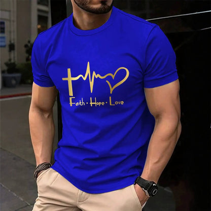 Beige Faith Hope Love Christian tee for men, front