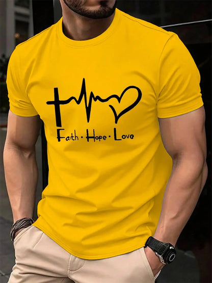 Yellow Faith Hope Love printed tee for men, large