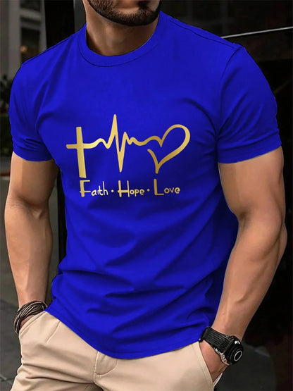 Blue Faith Hope Love printed tee for men, 3XL