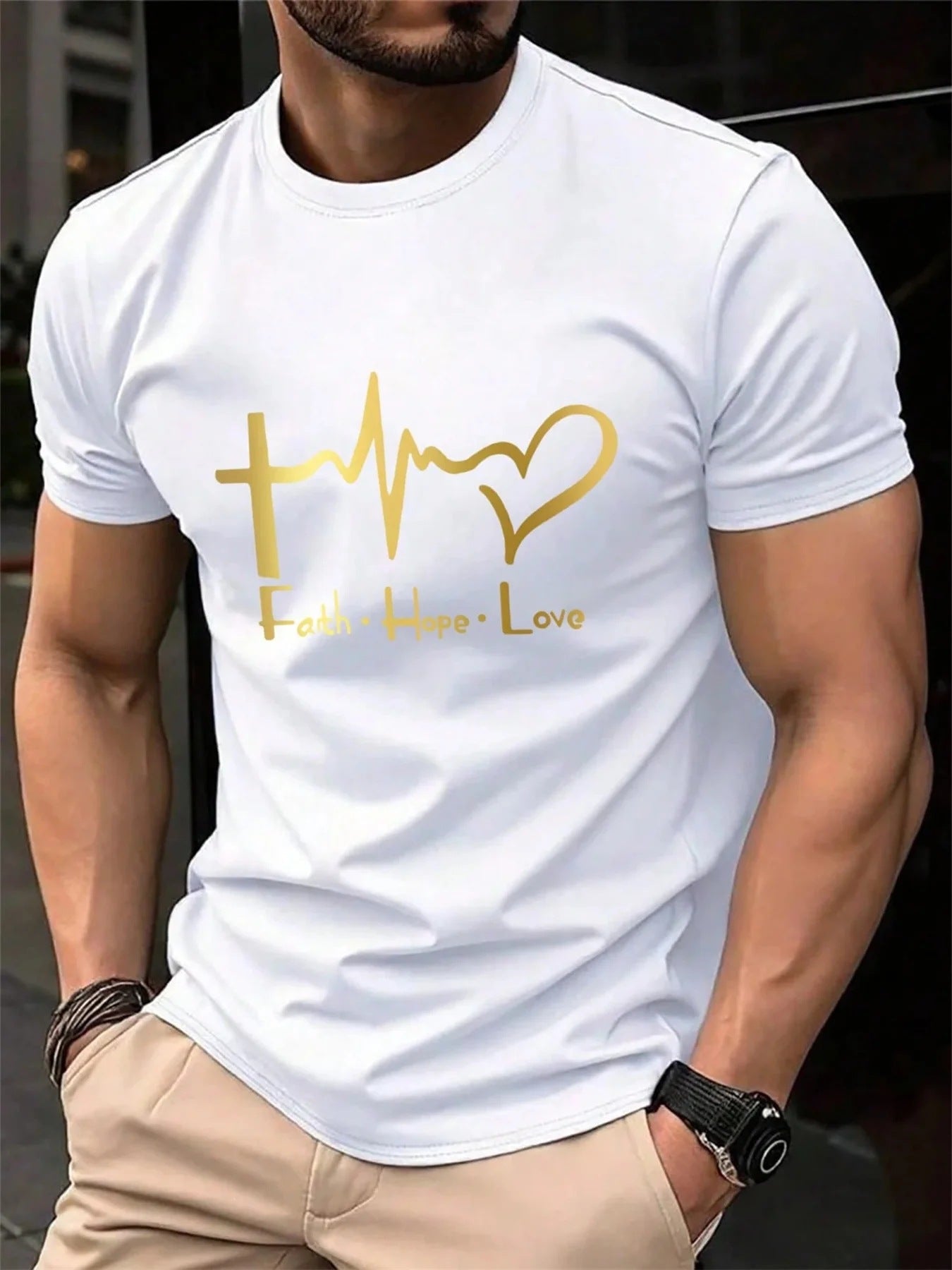 White men's Faith Hope Love printed t-shirt, extra small