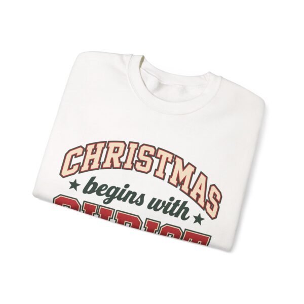 2459209196117703450_2048.jpeg Christmas Begins with Christ Vintage Varsity Christian Sweatshirt