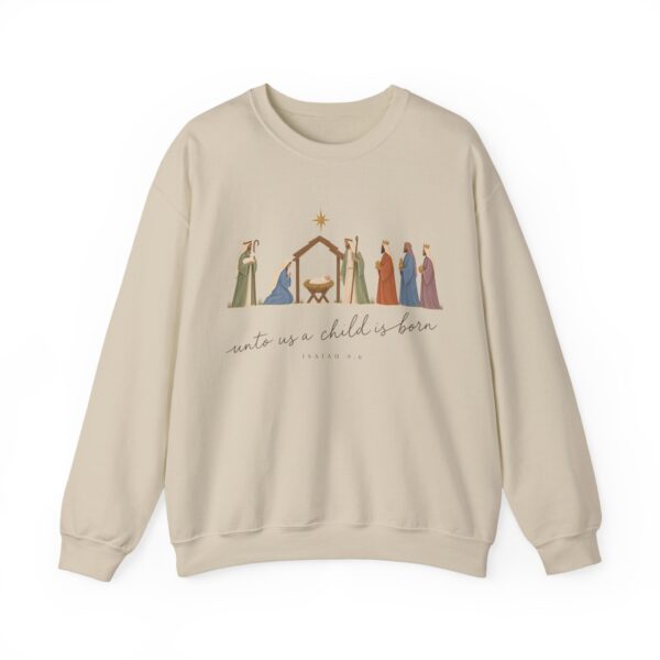 5214859049446318797_2048.jpeg Unto Us a Child Is Born Nativity Christian Christmas Sweatshirt