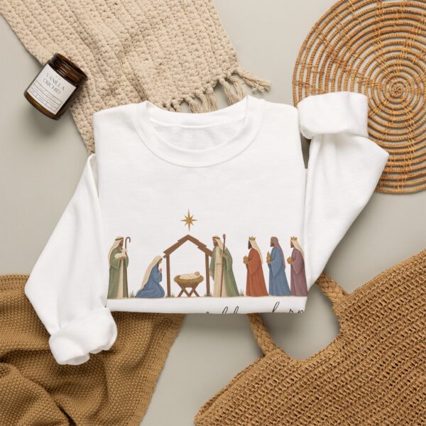8203555339255009065_2048.jpeg Unto Us a Child Is Born Nativity Christian Christmas Sweatshirt